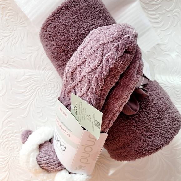 Pudus Chenille Slipper Socks Purple - Picture 1 of 6